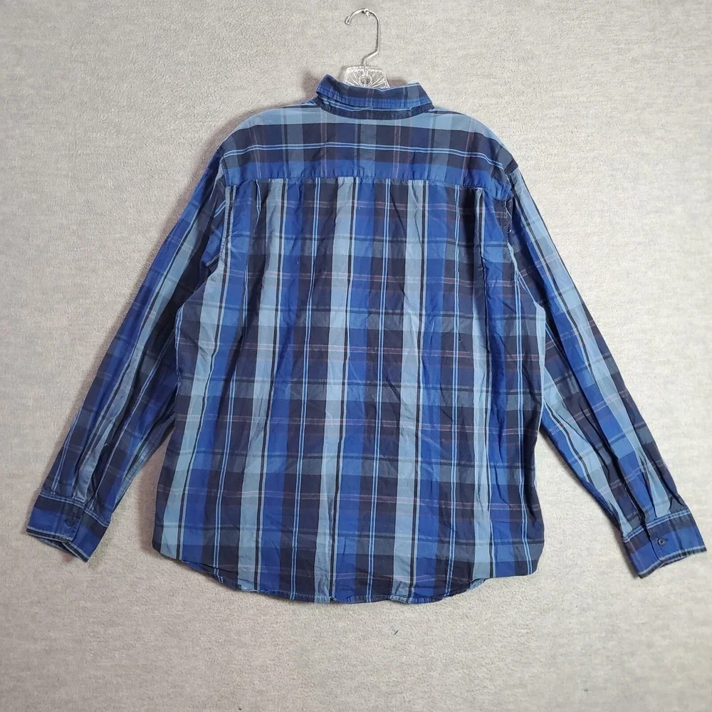 Levi's Men Button‎ Up Shirt XL Blue Plaid Long Sleeve Pocket Casual